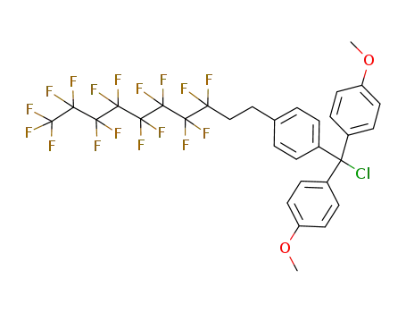 Molecular Structure of 865758-36-7 (F17  DMT  Cl,  1,1μ-{Chloro[4-(3,3,4,4,5,5,6,6,7,7,8,8,9,9,10,10,10-heptadecafluorodecyl)phenyl]methylene}-bis(4-methoxybenzene))