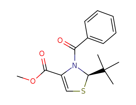 Molecular Structure of 116510-51-1 (4-Thiazolecarboxylic acid, 3-benzoyl-2-(1,1-dimethylethyl)-2,3-dihydro-,
methyl ester, (R)-)