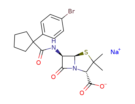 Molecular Structure of 143407-71-0 (sodium (2S,5R,6R)-6-({[1-(4-bromophenyl)cyclopentyl]carbonyl}amino)-3,3-dimethyl-7-oxo-4-thia-1-azabicyclo[3.2.0]heptane-2-carboxylate)