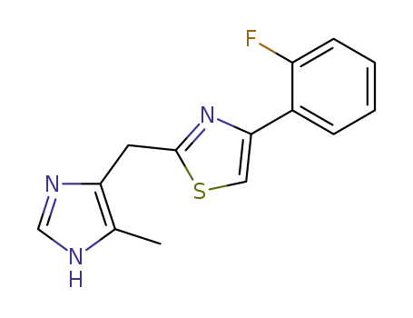 Molecular Structure of 129486-34-6 (4-(2-fluorophenyl)-2-<<4(5)-methyl-5(4)-imidazolyl>methyl>thiazole)