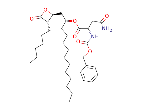 Molecular Structure of 112764-05-3 ((S)-N-(benzyloxycarbonyl)asparagine (S)-1-<<(2S,3S)-3-hexyl-4-oxo-2-oxetanyl>methyl>dodecyl ester)