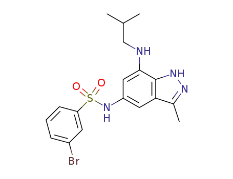 Molecular Structure of 647853-30-3 (Benzenesulfonamide,
3-bromo-N-[3-methyl-7-[(2-methylpropyl)amino]-1H-indazol-5-yl]-)