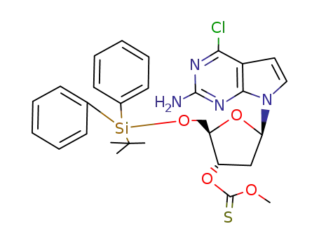 2-amino-4-chloro-7-<2-deoxy-5-O-<(1,1-dimethylethyl)diphenylsilyl>-3-O-(methoxythiocarbonyl)-β-D-erythro-pentofuranosyl>-7H-pyrrolo<2,3-d>pyrimidine