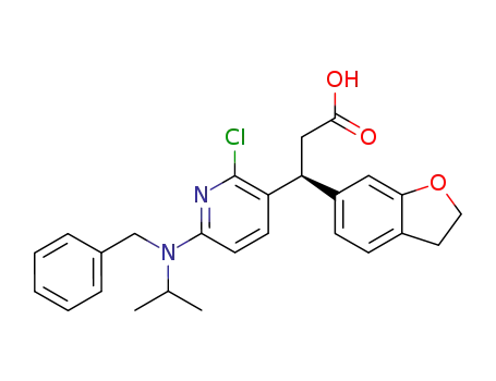 Molecular Structure of 464170-05-6 ((3S)-3-[6-(N-benzyl-N-isopropylamino)-2-chloro-3-pyridinyl]-3-(2,3-dihydro-1-benzofuran-6-yl)propanoic acid)