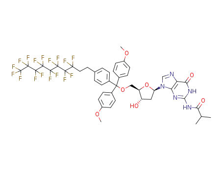 Molecular Structure of 865758-42-5 (5'-O-[4,4'-dimethoxy-4''-(1H,1H,2H,2H-perfluorodecyl)trityl]-N<sup>2</sup>-isobutyryl-2'-deoxyguanosine)