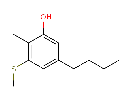 Molecular Structure of 89711-26-2 (Phenol, 5-butyl-2-methyl-3-(methylthio)-)