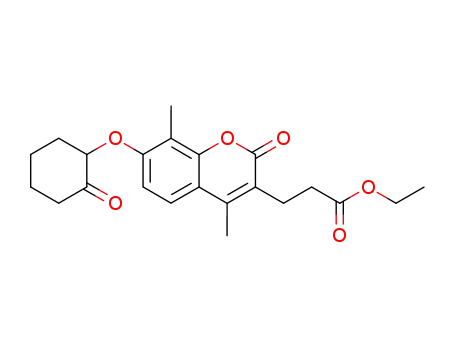 Molecular Structure of 670245-29-1 (ethyl 3-[4,8-dimethyl-2-oxo-7-(2-oxocyclohexyl)oxychromen-3-yl]propanoate)