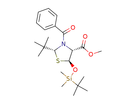 Molecular Structure of 116510-48-6 ((2R,4R,5S)-3-Benzoyl-2-tert-butyl-5-(tert-butyl-dimethyl-silanyloxy)-thiazolidine-4-carboxylic acid methyl ester)