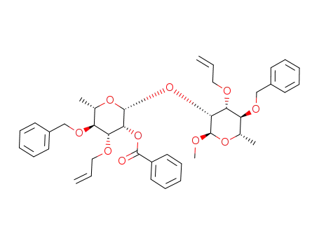 Benzoic acid (2R,3R,4R,5S,6S)-4-allyloxy-2-((2R,3R,4R,5S,6S)-4-allyloxy-5-benzyloxy-2-methoxy-6-methyl-tetrahydro-pyran-3-yloxy)-5-benzyloxy-6-methyl-tetrahydro-pyran-3-yl ester