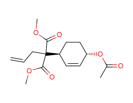 Molecular Structure of 113427-15-9 (Propanedioic acid, [4-(acetyloxy)-2-cyclohexen-1-yl]-2-propenyl-,
dimethyl ester, trans-)