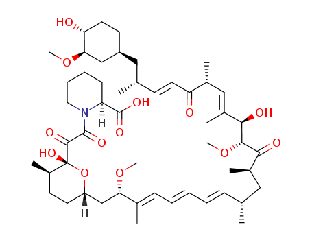 Molecular Structure of 147438-27-5 (2-Piperidinecarboxylicacid,1-[2-oxo-2-[(2R,3R,6S)-tetrahydro-2-hydroxy-6-[(2S,3E,5E,7E,9S,11R,13R,14R,15E,17R,19E,21R)-14-hydroxy-22-[(1S,3R,4R)-4-hydroxy-3-methoxycyclohexyl]-2,13-dimethoxy-3,9,11,15,17,21-hexamethyl-12,18-dioxo-3,5,7,15,19-docosapentaen-1-yl]-3-methyl-2H-pyran-2-yl]acetyl]-,(2E,4R,6E,8R)-)