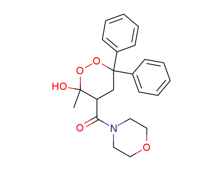 Molecular Structure of 139050-79-6 (Morpholine,
4-[(3-hydroxy-3-methyl-6,6-diphenyl-1,2-dioxan-4-yl)carbonyl]-)