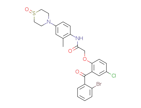 Molecular Structure of 329939-33-5 (Acetamide,
2-[2-(2-bromobenzoyl)-4-chlorophenoxy]-N-[2-methyl-4-(1-oxido-4-thio
morpholinyl)phenyl]-)