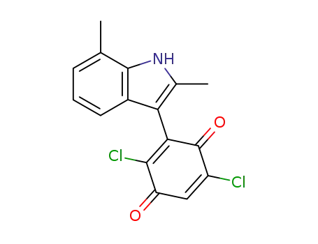 Molecular Structure of 480435-97-0 (2,5-Cyclohexadiene-1,4-dione,
2,5-dichloro-3-(2,7-dimethyl-1H-indol-3-yl)-)