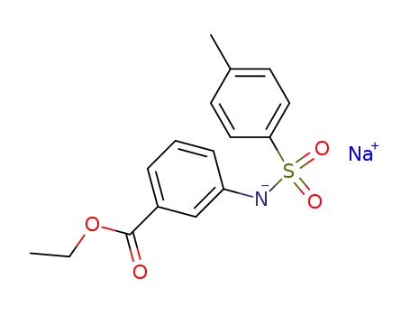 Molecular Structure of 112000-43-8 (Benzoic acid, 3-[[(4-methylphenyl)sulfonyl]amino]-, ethyl ester, sodium
salt)