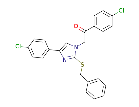 Molecular Structure of 500766-10-9 (Ethanone,
1-(4-chlorophenyl)-2-[4-(4-chlorophenyl)-2-[(phenylmethyl)thio]-1H-imid
azol-1-yl]-)