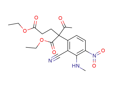 Molecular Structure of 500735-15-9 (Pentanedioic acid, 2-acetyl-2-[2-cyano-3-(methylamino)-4-nitrophenyl]-,
diethyl ester)