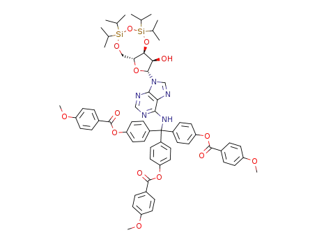 Molecular Structure of 118161-36-7 (3',5'-O-(1,1,3,3-tetraisopropyldisiloxane-1,3-diyl)-N<sup>5</sup>-<4,4',4''-tris(p-anisoyloxy)trityl>adenosine)