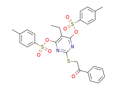 Molecular Structure of 875094-31-8 (5-ethyl-2-(phenacyl)thio-4,6-di(p-tolylsulfonyloxy)pyrimidine)