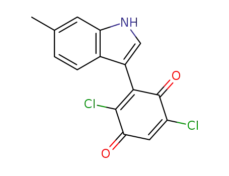 Molecular Structure of 480435-84-5 (2,5-Cyclohexadiene-1,4-dione, 2,5-dichloro-3-(6-methyl-1H-indol-3-yl)-)