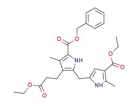 Molecular Structure of 91238-26-5 (1H-Pyrrole-3-propanoic acid,
2-[[4-(ethoxycarbonyl)-5-methyl-1H-pyrrol-2-yl]methyl]-4-methyl-5-[(phen
ylmethoxy)carbonyl]-, ethyl ester)