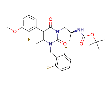 {2-[3-(2,6-difluoro-benzyl)-5-(2-fluoro-3-methoxy-phenyl)-4-methyl-2,6-dioxo-3,6-dihydro-2<i>H</i>-pyrimidin-1-yl]-1-methyl-ethyl}-carbamic acid <i>tert</i>-butyl ester