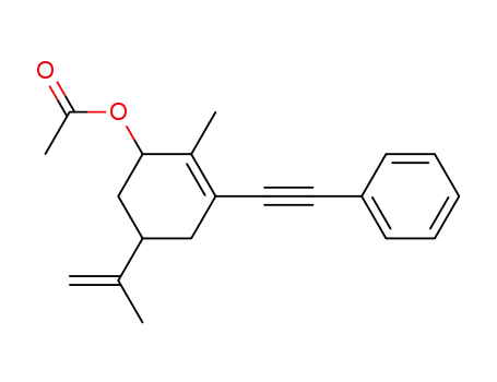 Molecular Structure of 138943-47-2 (2-Cyclohexen-1-ol, 2-methyl-5-(1-methylethenyl)-3-(phenylethynyl)-,
acetate)