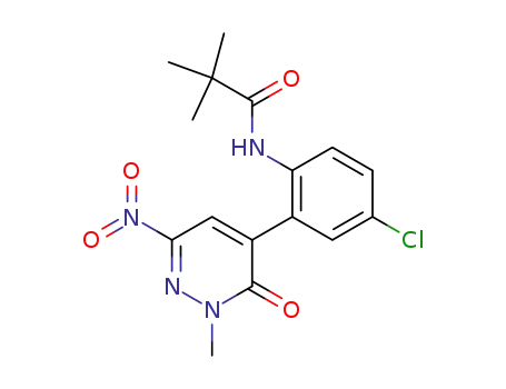 Molecular Structure of 874955-82-5 (Propanamide,
N-[4-chloro-2-(2,3-dihydro-2-methyl-6-nitro-3-oxo-4-pyridazinyl)phenyl]-
2,2-dimethyl-)