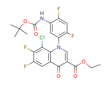 Molecular Structure of 197520-73-3 (ethyl 1-(5-tert-butoxycarbonylamino-2,4-difluorophenyl)-8-chloro-6,7-difluoro-4-oxo-1,4-dihydroquinoline-3-carboxylate)
