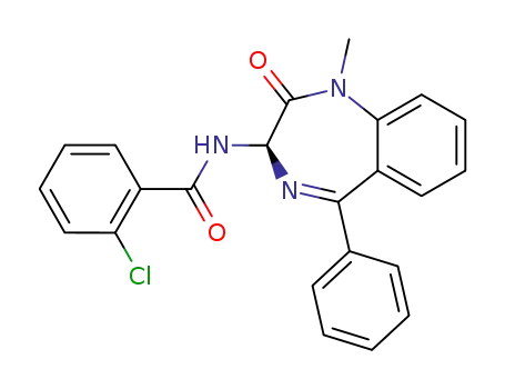 Molecular Structure of 103421-60-9 (Benzamide,
2-chloro-N-(2,3-dihydro-1-methyl-2-oxo-5-phenyl-1H-1,4-benzodiazepin
-3-yl)-, (R)-)