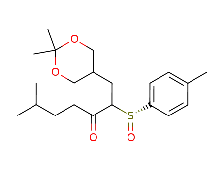 Molecular Structure of 113002-38-3 (3-Heptanone,
1-(2,2-dimethyl-1,3-dioxan-5-yl)-6-methyl-2-[(4-methylphenyl)sulfinyl]-)