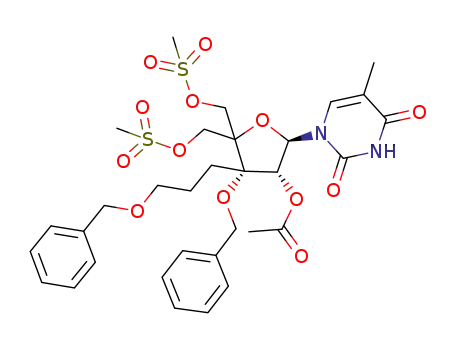 1-(2-O-acetyl-3-O-benzyl-3-C-(3-benzyloxy)propyl-5-O-mesyl-4-C-mesyloxymethyl-β-D-erythro-pentofuranosyl)thymine