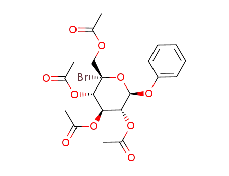 Molecular Structure of 76514-10-8 (Acetic acid (2S,3S,4R,5R,6R)-4,5-diacetoxy-2-acetoxymethyl-2-bromo-6-phenoxy-tetrahydro-pyran-3-yl ester)