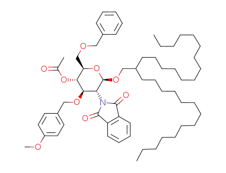 Molecular Structure of 470462-14-7 (2-(tetradecyl)hexadecyl 4-O-acetyl-6-O-benzyl-2-deoxy-3-O-(4-methoxybenzyl)-2-phthalimido-β-D-glucopyranoside)