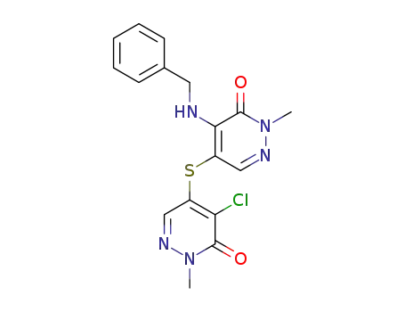 Molecular Structure of 91364-79-3 (3(2H)-Pyridazinone,4-chloro-5-[[1,6-dihydro-1-methyl-6-oxo-5-[(phenylmethyl)amino]-4-pyridazinyl]thio]-2-methyl-)
