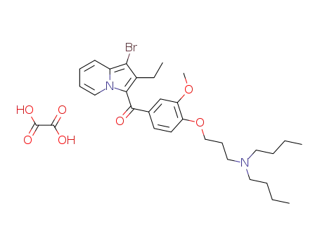 Molecular Structure of 79283-90-2 ((1-Bromo-2-ethyl-indolizin-3-yl)-[4-(3-dibutylamino-propoxy)-3-methoxy-phenyl]-methanone; compound with oxalic acid)