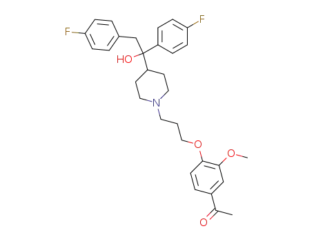 Molecular Structure of 117023-26-4 (1-[4-(3-{4-[1,2-Bis-(4-fluoro-phenyl)-1-hydroxy-ethyl]-piperidin-1-yl}-propoxy)-3-methoxy-phenyl]-ethanone)