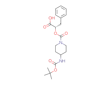 Molecular Structure of 135632-33-6 (1-Piperidinecarboxylic acid, 4-[[(1,1-dimethylethoxy)carbonyl]amino]-,
1-carboxy-2-phenylethyl ester, (S)-)