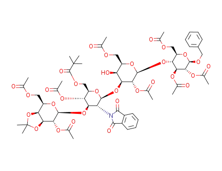 benzyl O-(2,6-di-O-acetyl-3,4-O-isopropylidene-β-D-galactopyranosyl)-(1<*>3)-(4-O-acetyl-2-deoxy-2-phthalimido-6-O-trimethylacetyl-β-D-glucopyranosyl)-(1<*>3)-(2,6-di-O-acetyl-β-D-galactopyranosyl)-(1<*>4)-2,3,6-tri-O-acetyl-β-D-glucopyranoside