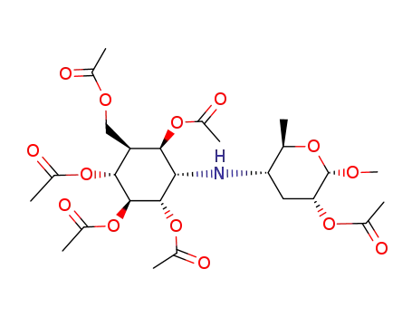 Methyl 4-<(1S)-(1,2,4/3,5,6)-2,3,4,6-tetrahydroxy-5-(hydroxymethyl)cyclohexyl>amino-3,4,6-trideoxy-α-D-ribo-hexopyranoside hexaacetate