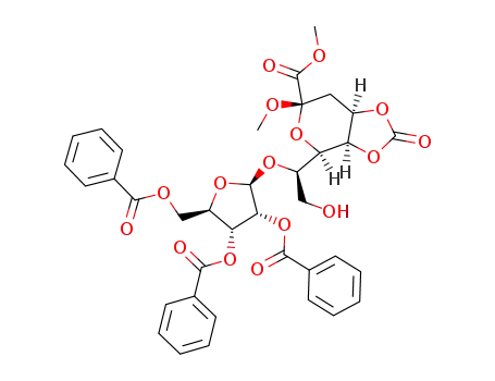 Molecular Structure of 93215-09-9 (methyl <methyl 4,5-O-carbonyl-3-deoxy-7-O-(2,3,5-tri-O-benzoyl-β-D-ribofuranosyl)-β-D-manno-2-octulopyranosid>onate)
