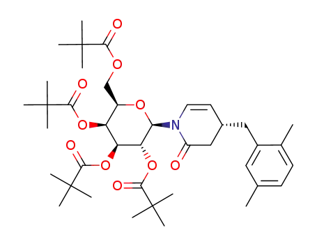 Molecular Structure of 891833-71-9 (2,2-dimethyl-propionic acid 2-[4-(2,5-dimethyl-benzyl)-2-oxo-3,4-dihydro-2<i>H</i>-pyridin-1-yl]-4,5-bis-(2,2-dimethyl-propionyloxy)-6-(2,2-dimethyl-propionyloxymethyl)-tetrahydro-pyran-3-yl ester)