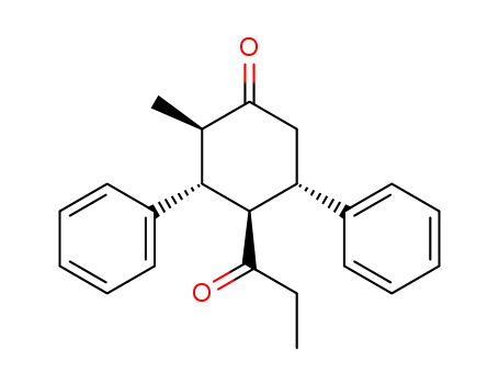Molecular Structure of 104531-23-9 (Cyclohexanone, 2-methyl-4-(1-oxopropyl)-3,5-diphenyl-,
(2R,3R,4R,5S)-rel-)