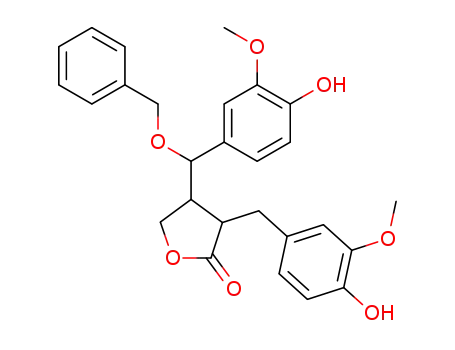 Molecular Structure of 127951-05-7 (4-[Benzyloxy-(4-hydroxy-3-methoxy-phenyl)-methyl]-3-(4-hydroxy-3-methoxy-benzyl)-dihydro-furan-2-one)