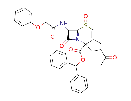 (6R,7R)-3-Methyl-5,8-dioxo-2-(3-oxo-butyl)-7-(2-phenoxy-acetylamino)-5λ<sup>4</sup>-thia-1-aza-bicyclo[4.2.0]oct-3-ene-2-carboxylic acid benzhydryl ester