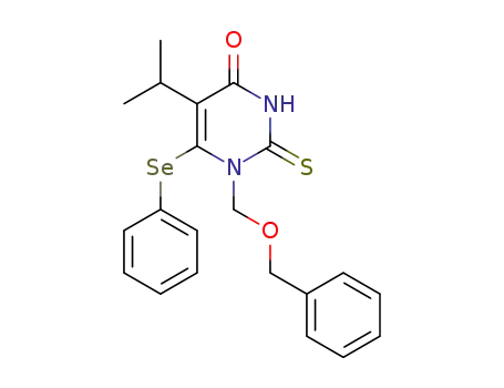 Molecular Structure of 172255-98-0 (1-[(benzyloxy)methyl]-5-(1-methylethyl)-6-(phenylselanyl)-2-thioxo-2,3-dihydropyrimidin-4(1H)-one)