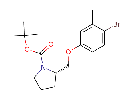 Molecular Structure of 922529-56-4 (1-Pyrrolidinecarboxylic acid, 2-[(4-bromo-3-methylphenoxy)methyl]-,
1,1-dimethylethyl ester, (2S)-)