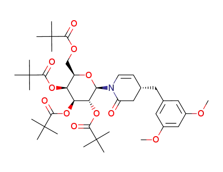 Molecular Structure of 891833-73-1 (2,2-dimethyl-propionic acid 2-[4-(3,5-dimethoxy-benzyl)-2-oxo-3,4-dihydro-2<i>H</i>-pyridin-1-yl]-4,5-bis-(2,2-dimethyl-propionyloxy)-6-(2,2-dimethyl-propionyloxymethyl)-tetrahydro-pyran-3-yl ester)