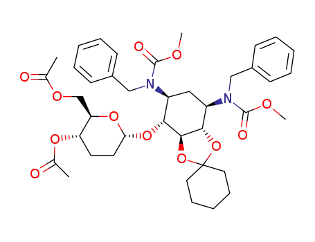 1,3-di-N-benzyl-5,6-O-cyclohexylidene-2-deoxy-4-O-(4,6-di-O-acetyl-2,3-dideoxy-α-D-erythro-hexopyranosyl)-1.3-di-N-methoxycarbonylstreptamine
