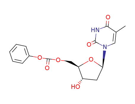 Molecular Structure of 5864-33-5 (1-[2-deoxy-5-O-(phenoxycarbonyl)pentofuranosyl]-5-methylpyrimidine-2,4(1H,3H)-dione)